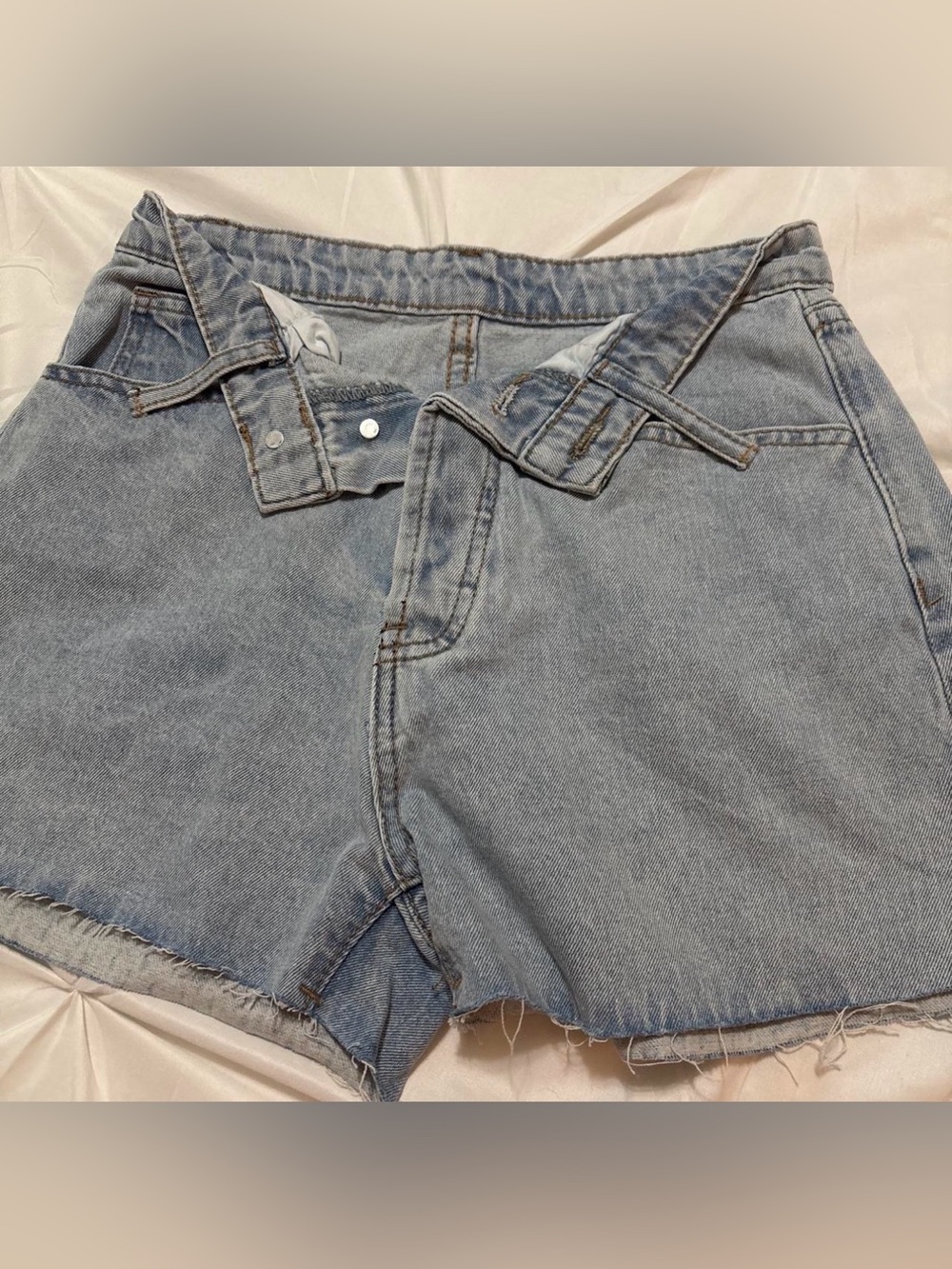 Frayed Denim Fold-over Shorts